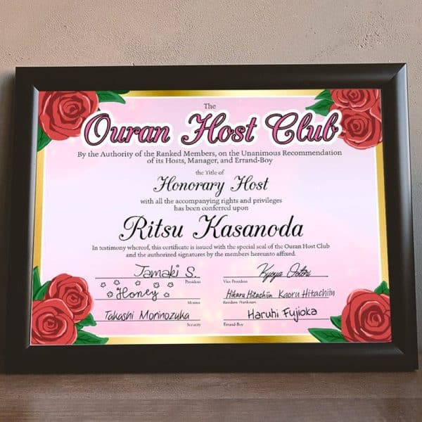 Ouran High School Host Club Honorary Host Certificate